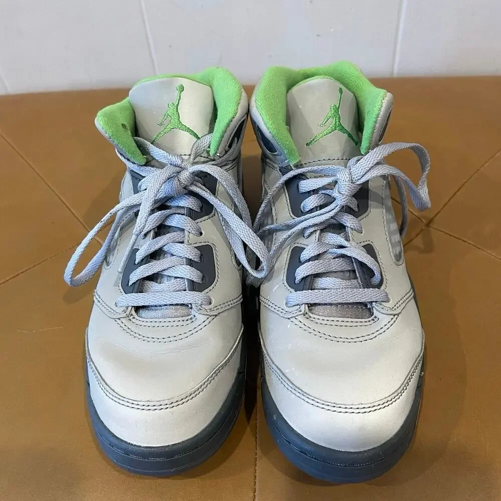 Kids Nike Jordan 5 Retro PS Silver Green Bean Flint Grey Size 2Y